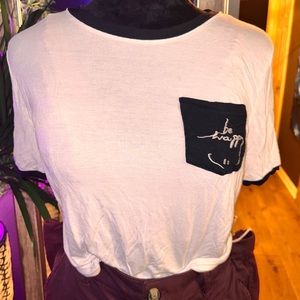 Popular Basics - “Be Happy :)” Pocket Tee Shirt - White/Black